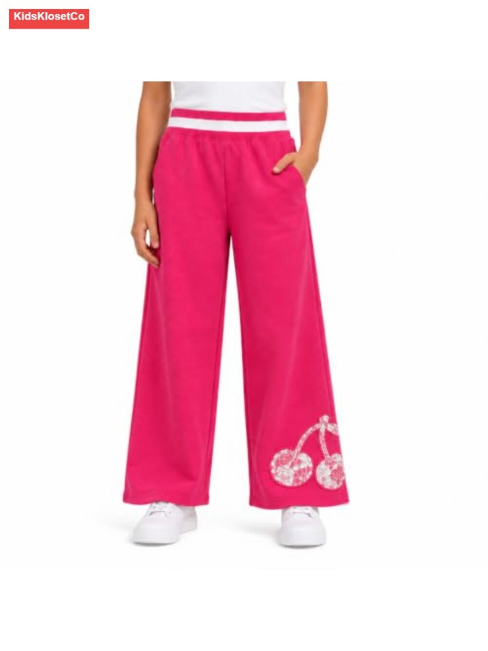 Girls Cotton Blend Fleece Wide Leg Sweatpants Applique